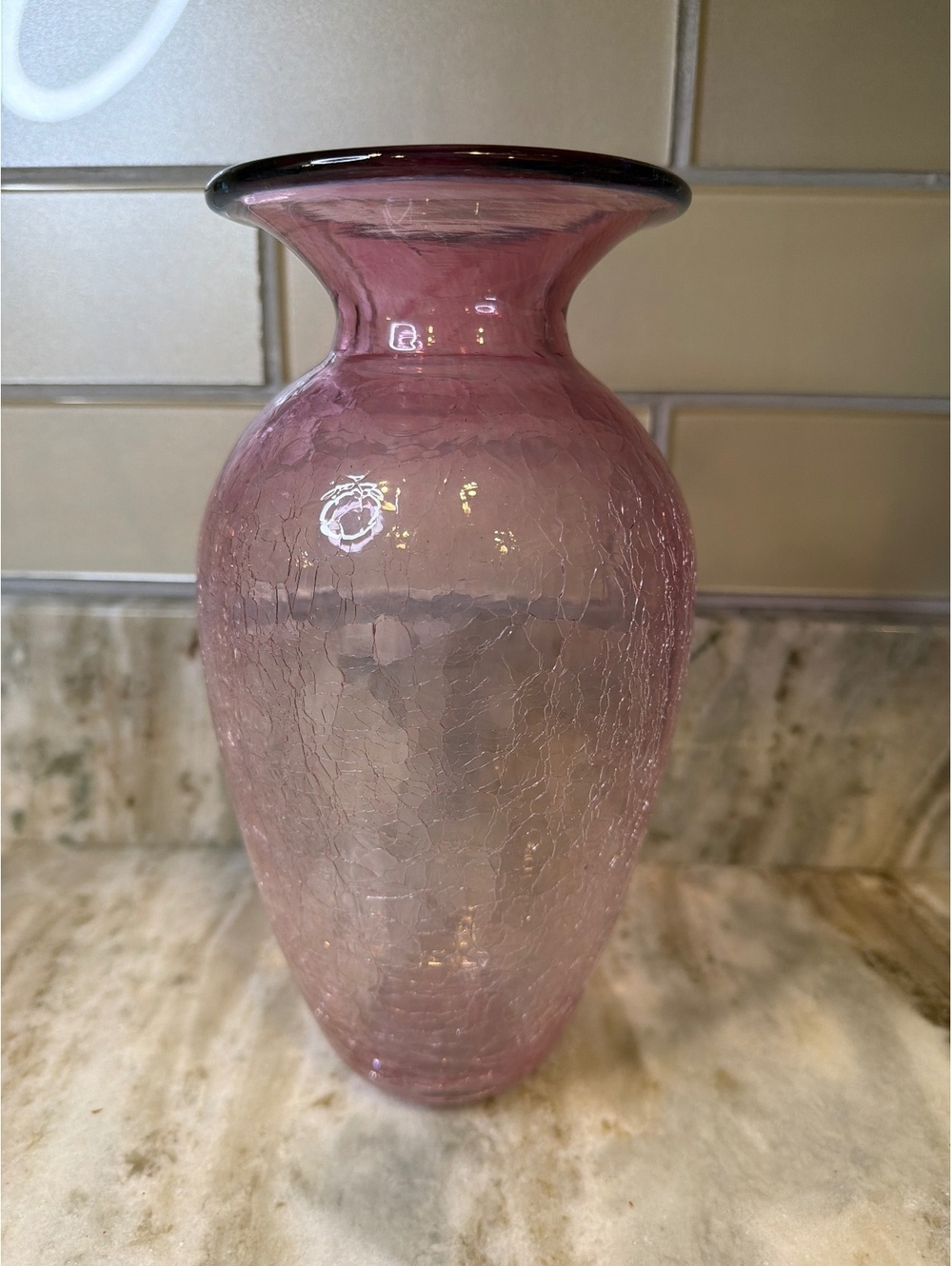 Vintage Blenko Dusty Rose Crackle Glass Baluster Vase (Design #8310S)